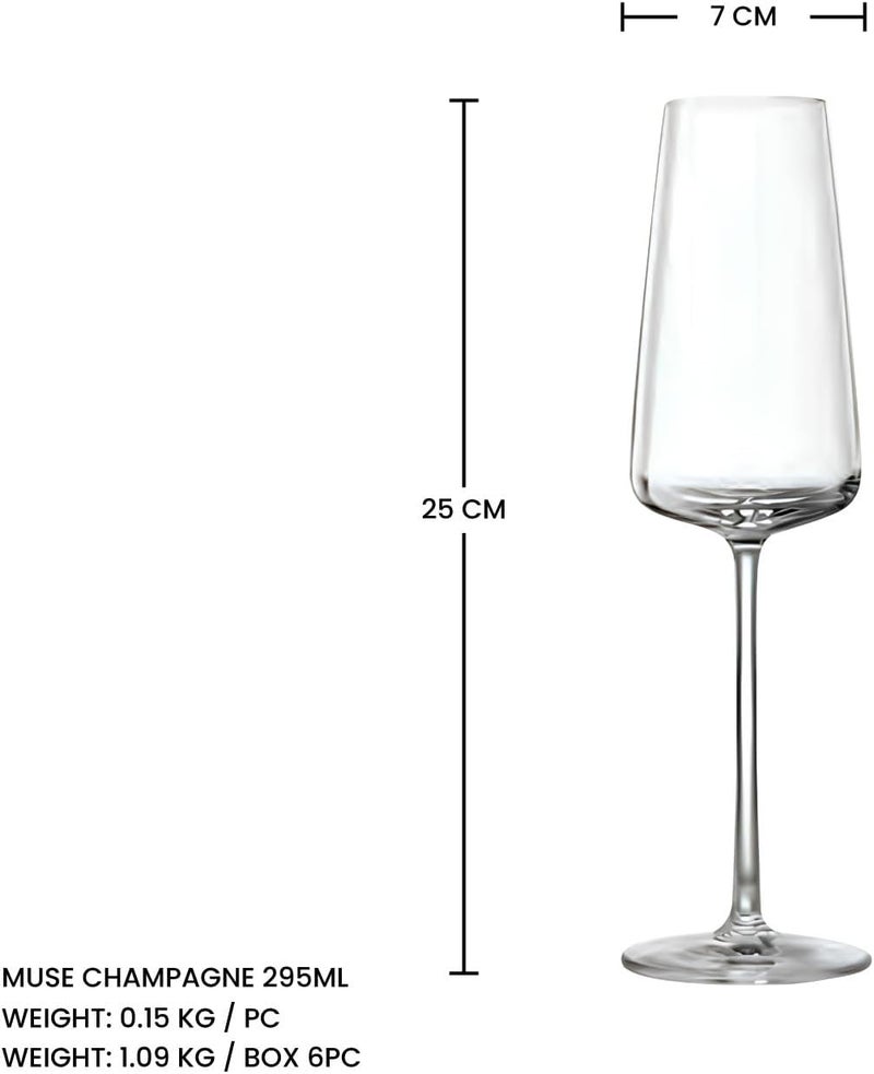 Lucaris Muse Champagne Flute Glass Set - 295ml, Premium Crystal Stemware for Sparkling Wines (Set of 6) - Image 4